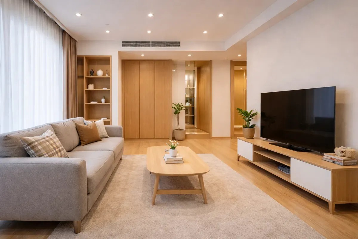 nội thất phòng khách chung cư 70m2 hiện đại