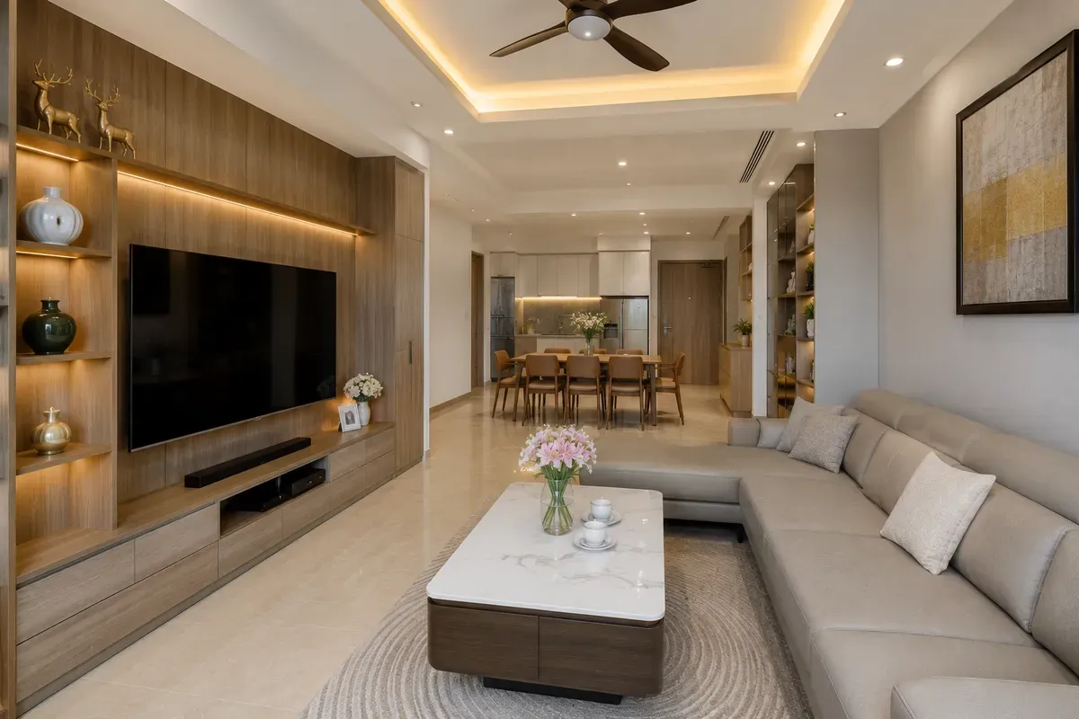 Lựa chọn nội thất đồng bộ giúp phòng khách đẹp và tiện nghi hơn.