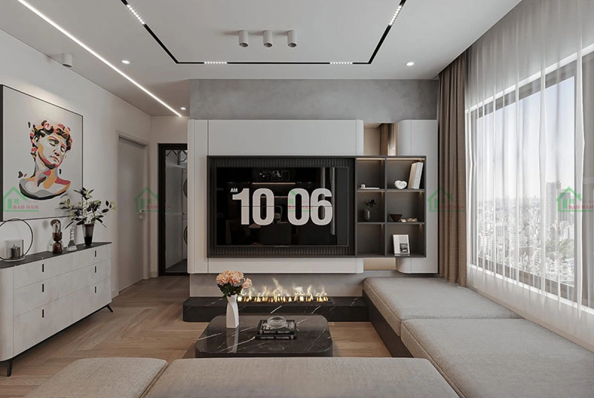 Nội thất phòng khách hiện đại tối giản công năng