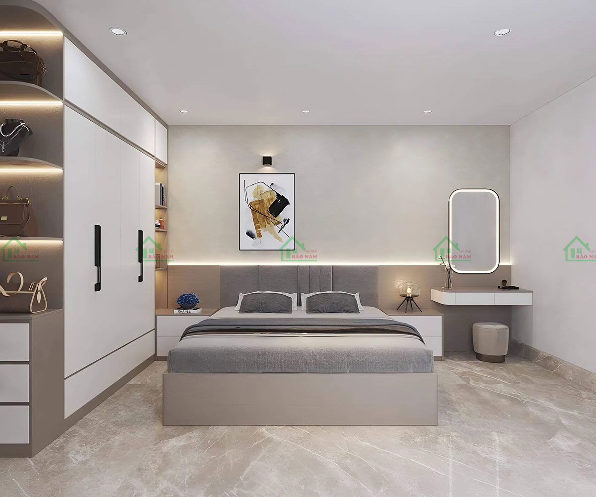 Phòng ngủ PN56 Thiết kế hiện đại, tối giản, chú trọng sự hài hòa và tiện dụng.