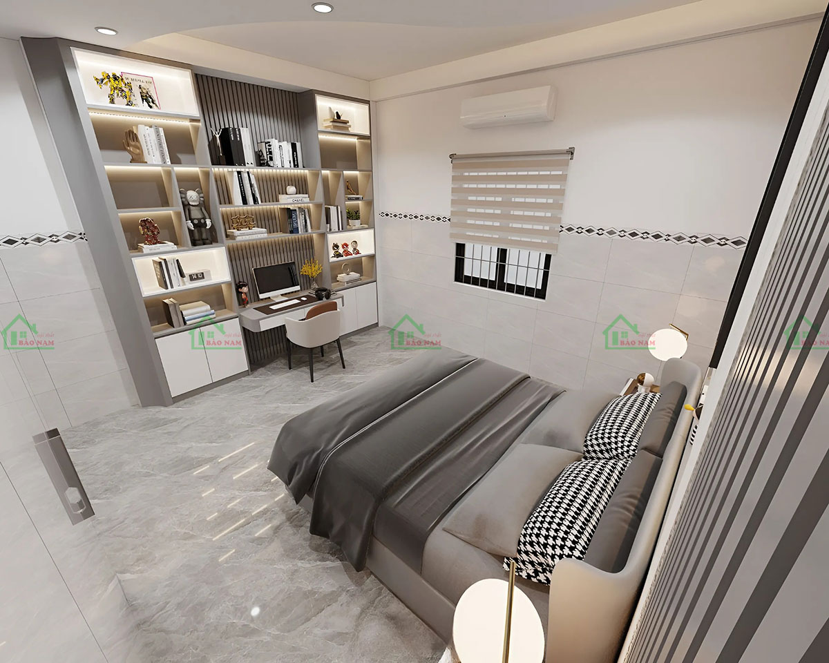 Mẫu nội thất phòng ngủ PN59 màu xám hiện đại đẹp