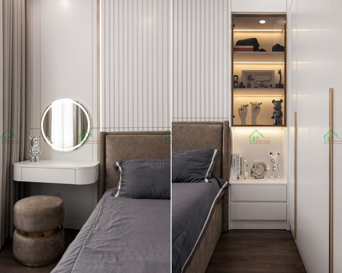 Thiết kế PN60 hiện đại, tối giản với màu trắng tinh tế tạo cảm giác rộng rãi, thoáng đãng cho phòng ngủ