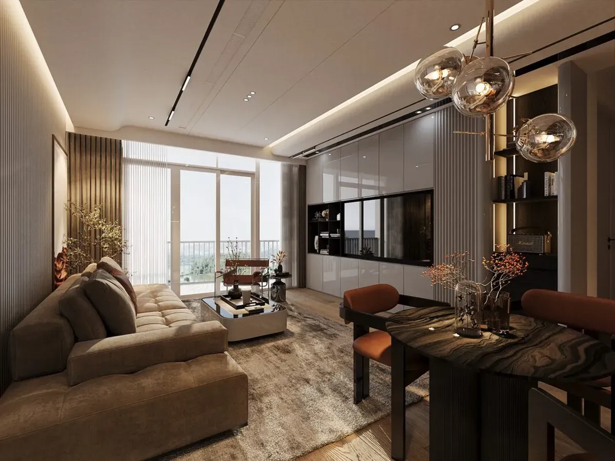 nội thất chung cư trung cấp laminate acrylic hiện đại