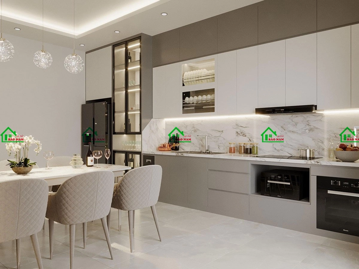 Mẫu thiết kế tủ bếp chữ I kịch trần hiện đại