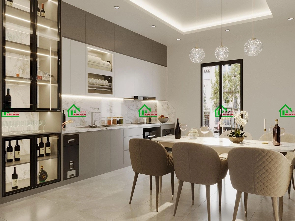 Mẫu thiết kế tủ bếp chữ I kịch trần hiện đại