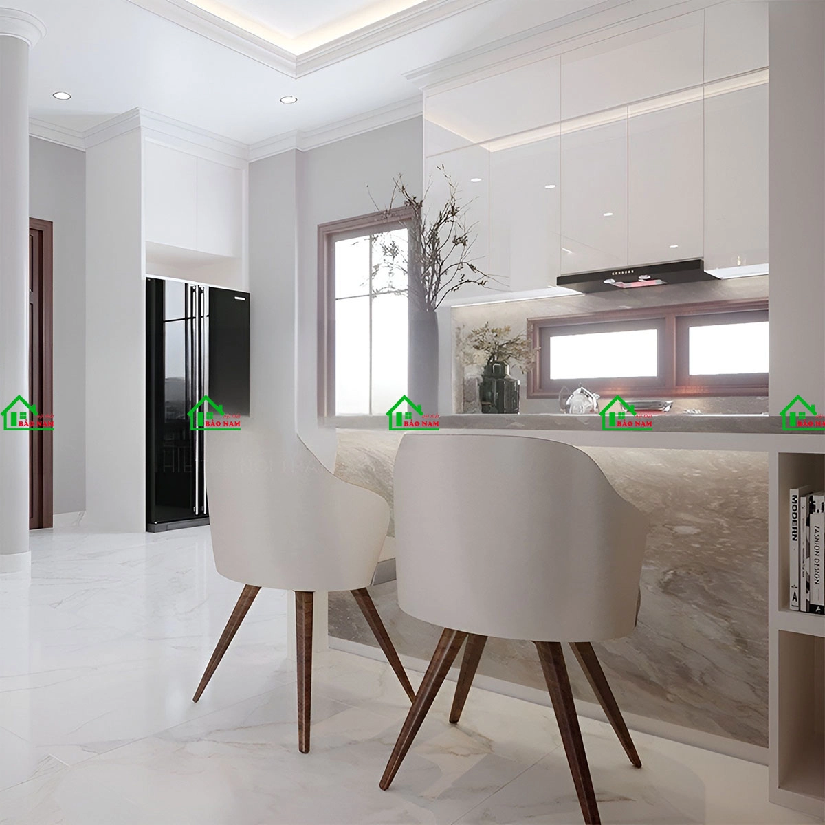 Mẫu tủ bếp màu trắng acrylic cao cấp