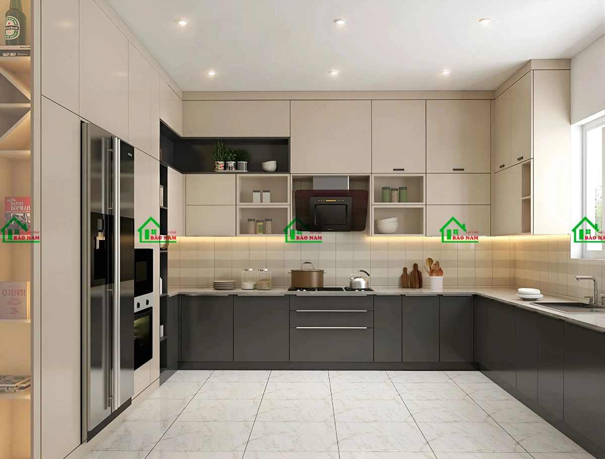 Mẫu tủ bếp chữ U hiện đại và tiện nghi dành cho nhà phố