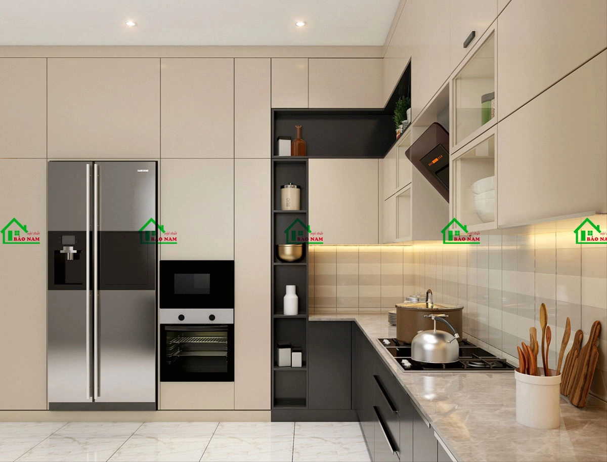 Mẫu tủ bếp chữ U hiện đại và tiện nghi dành cho nhà phố