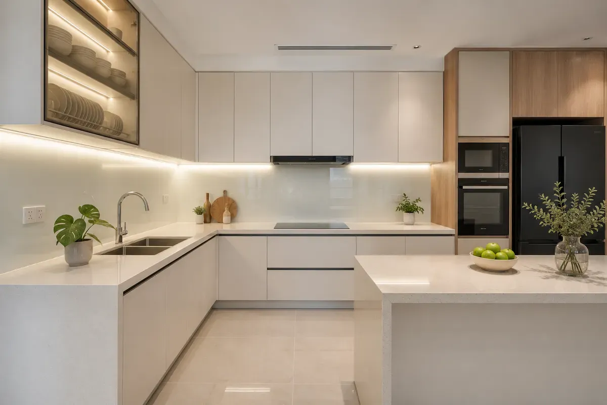 Phòng bếp Minimalism ưu tiên sự gọn gàng, tiện dụng và tối ưu khả năng lưu trữ.