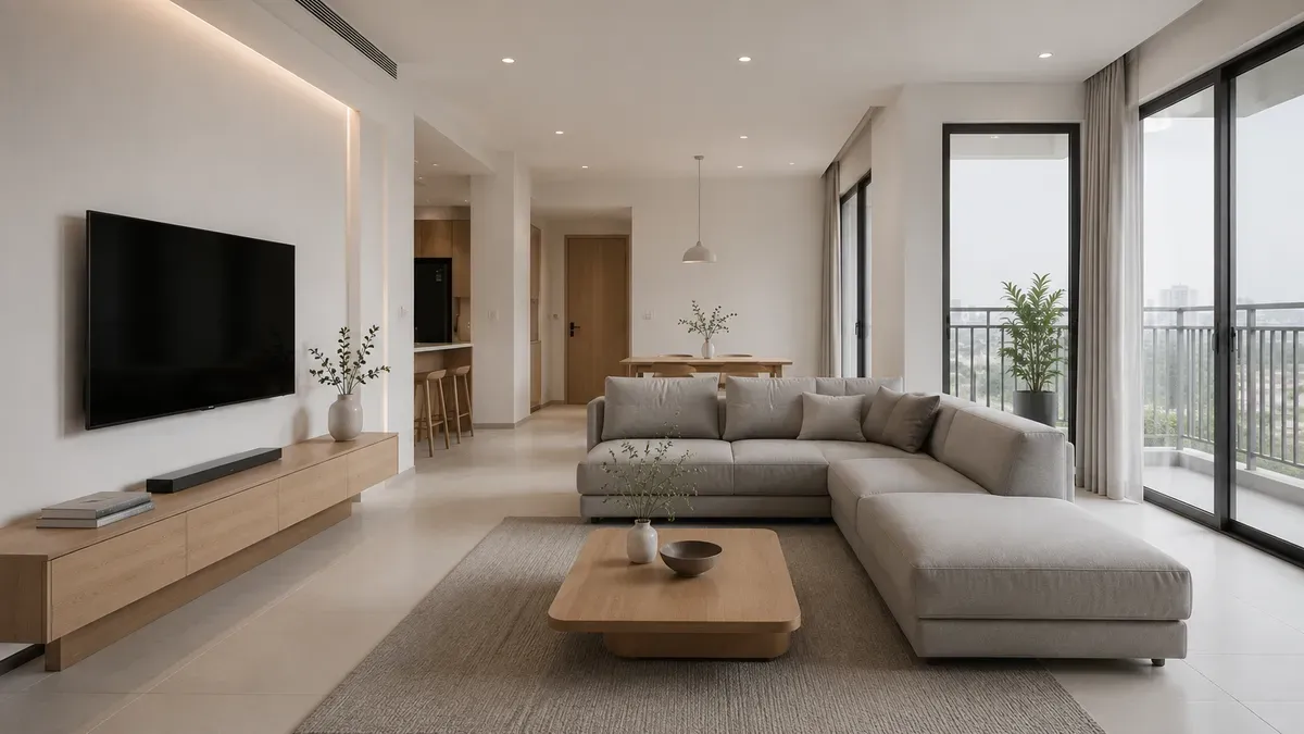 Thiết kế tối giản giúp phòng khách chung cư trở nên rộng rãi và dễ sử dụng hơn.