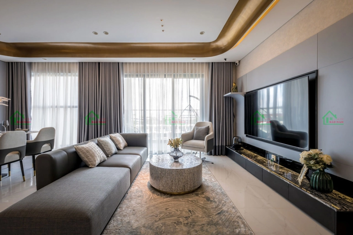 Thiết kế nội thất phòng khách căn hộ chung cư hiện đại ấn tượng.