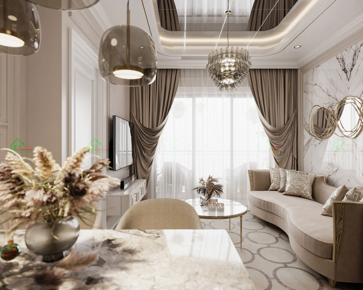 Mềm mại, tinh tế cho phòng khách là sự thành công của công trình theo phong cách Paris