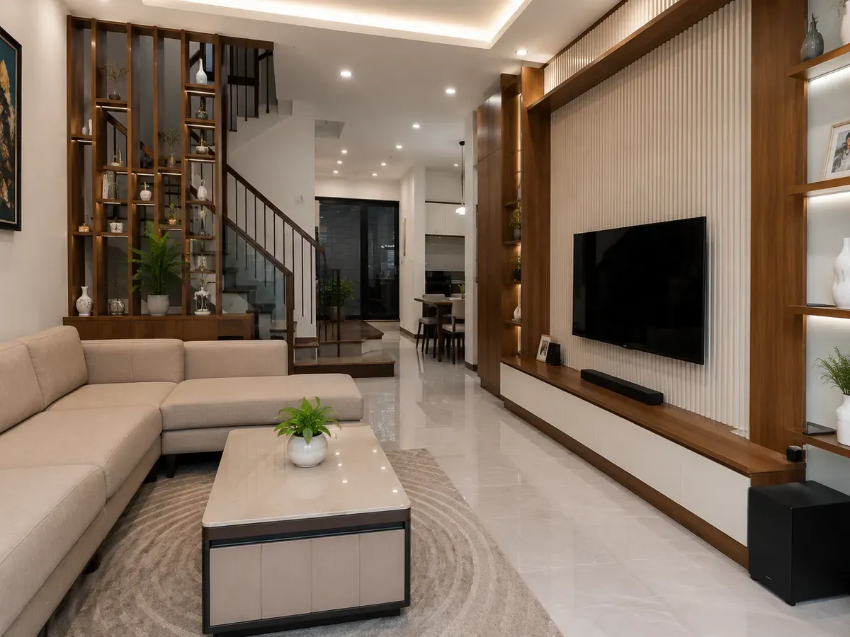Phòng khách nhà phố với nội thất thiết kế riêng theo không gian