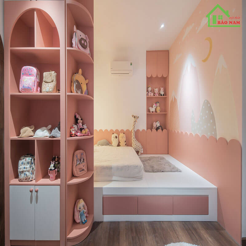 Phòng ngủ bé gái màu hồng dễ thương