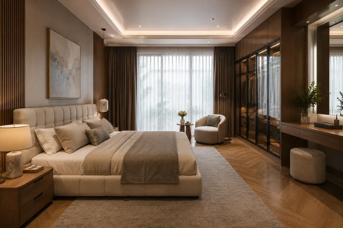 Phòng ngủ biệt thự mang lại cảm giác thư giãn và riêng tư.