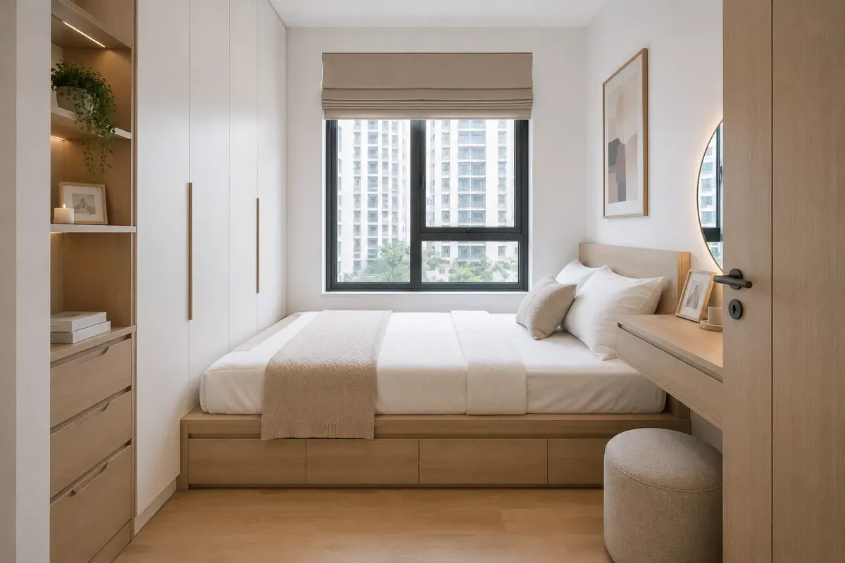 Không gian dưới 10m² ưu tiên nội thất gọn gàng và tối ưu diện tích sử dụng.