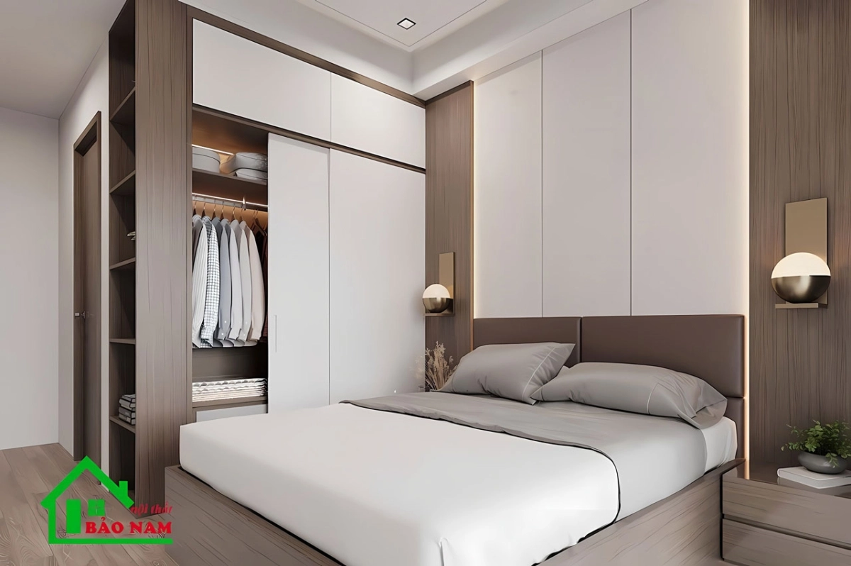 Phòng ngủ với gam màu trung tính hiện đại