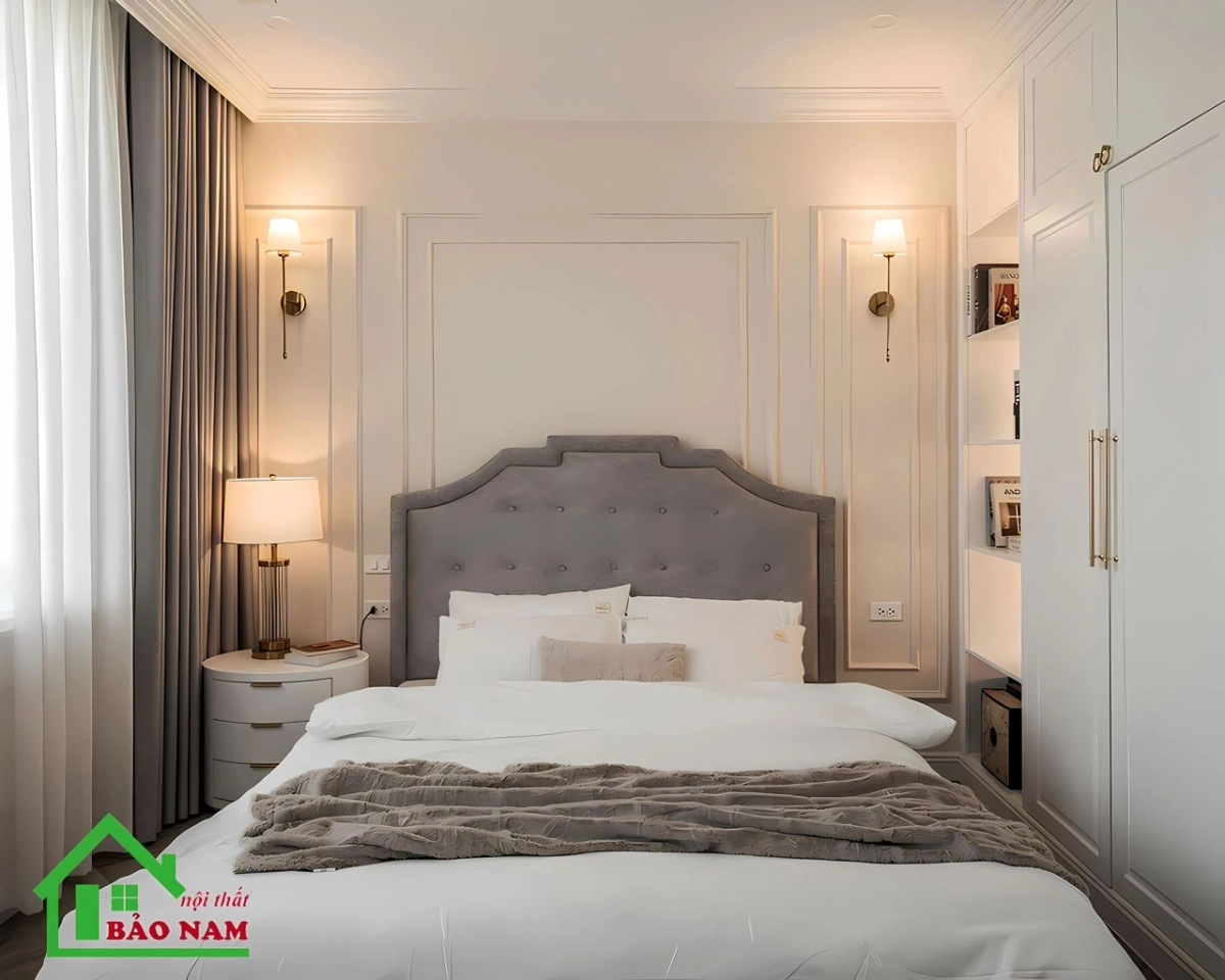 Phòng ngủ mang phong cách cổ điển châu Âu tạo sự thanh lịch và sang trọng trong không gian nghỉ ngơ