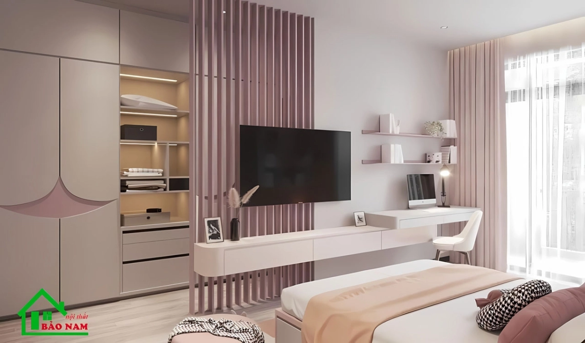 Thiết kế phòng ngủ bé gái ngọt ngào và tinh tế với tông màu hồng pastel