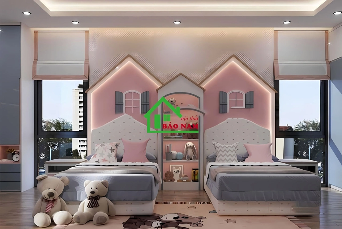 Thiết kế phòng ngủ đôi cho hai chị em với màu sắc tươi sáng