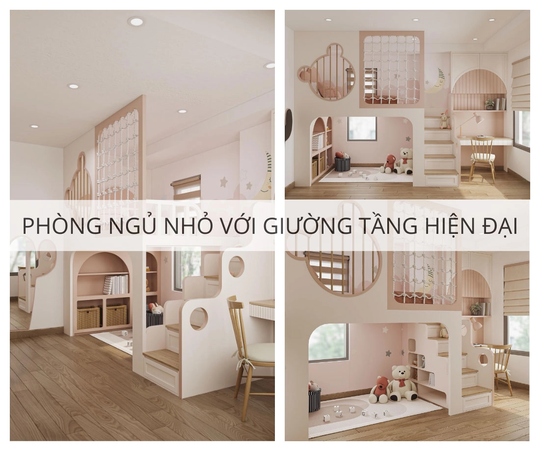 Phòng ngủ nhỏ với giường tầng hiện đại