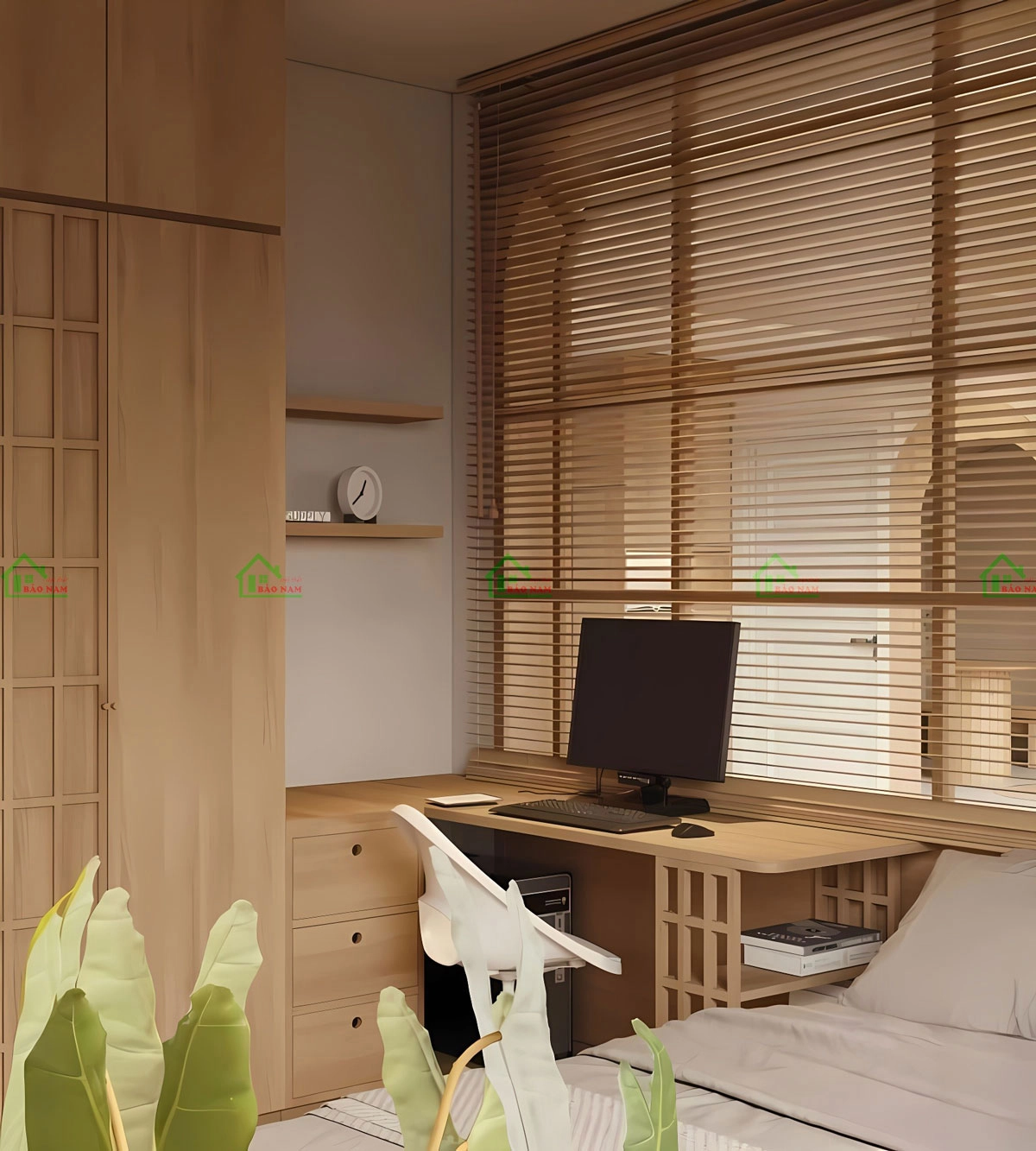 Thiết kế phòng ngủ kiểu nhật ấn tượng với tông màu nâu tối giản