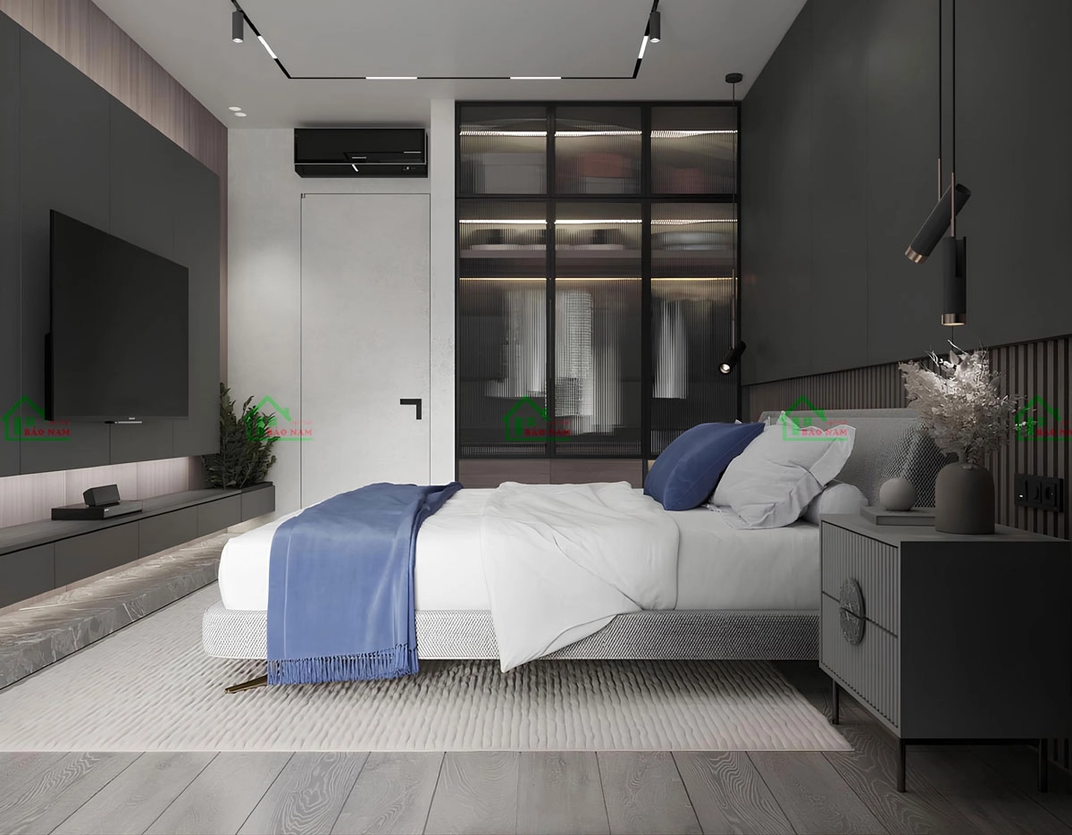 Thiết kế tủ kính mờ âm tường tối ưu diện tích cho phòng ngủ