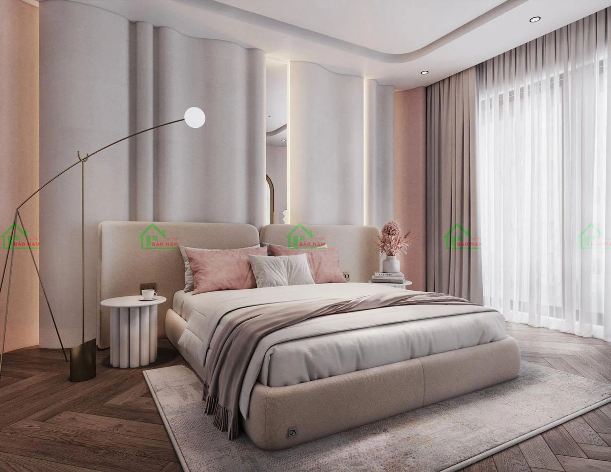 Thiết kế phòng ngủ tổng thể mang nét nhẹ nhàng, nữ tính