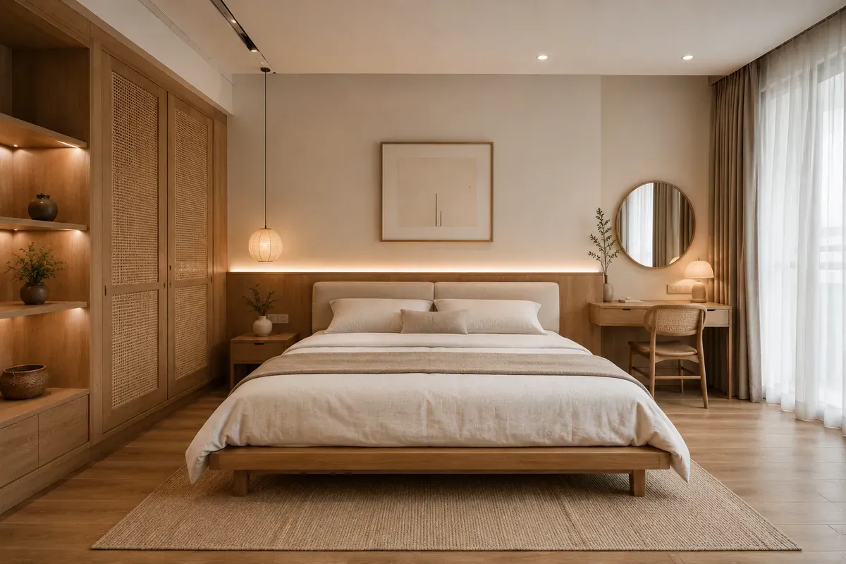 Thiết kế phòng ngủ Japandi kết hợp vẻ đẹp Nhật Bản và Bắc Âu.