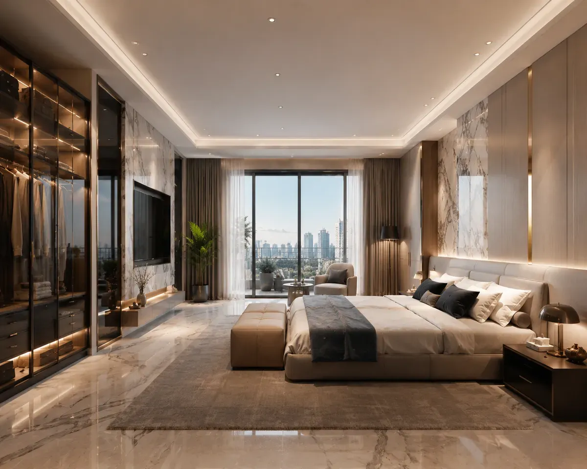 Phong cách Luxury tạo nên không gian nghỉ ngơi đẳng cấp với vật liệu và nội thất cao cấp.