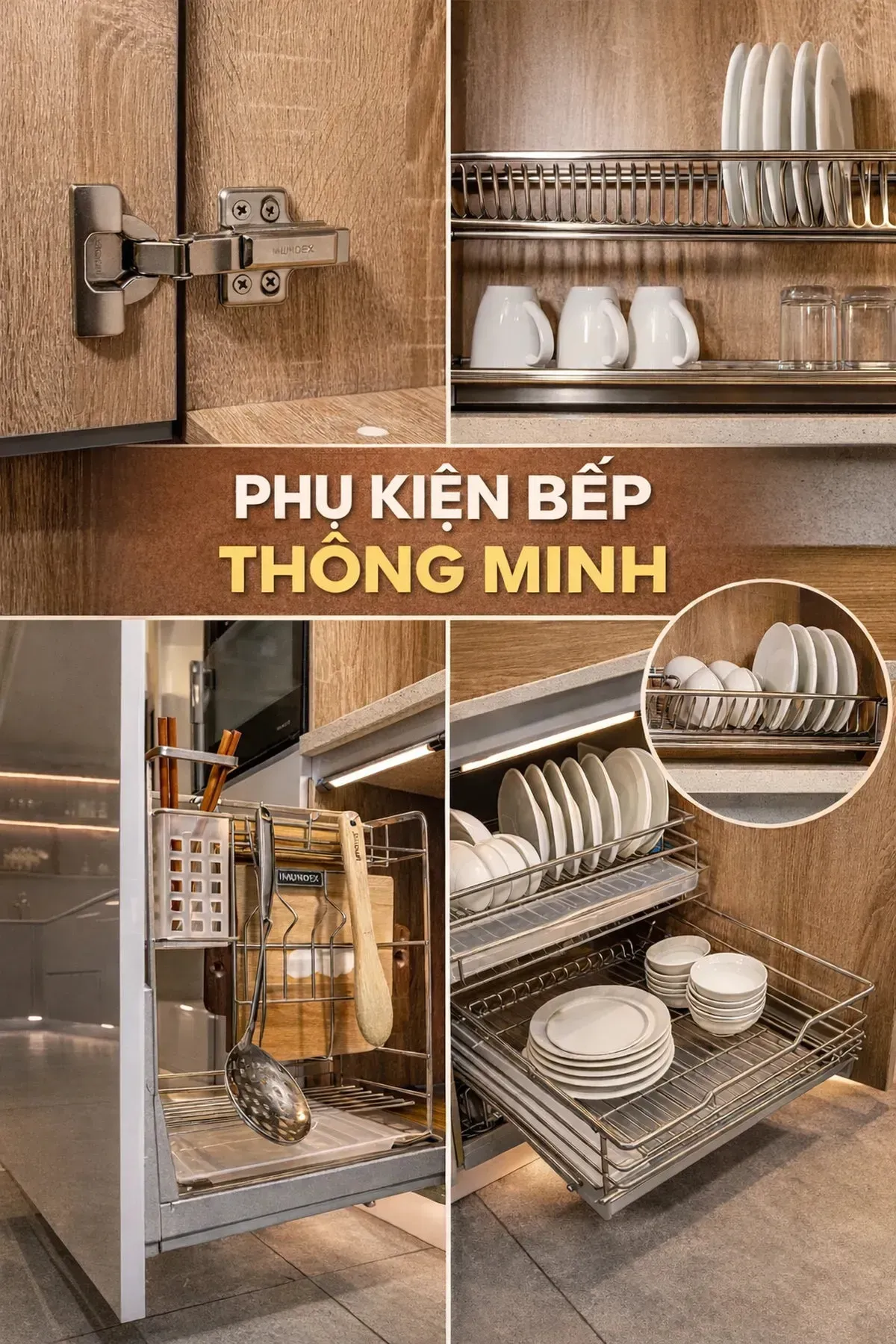 phụ kiện tủ bếp ray trượt bản lề tay nâng