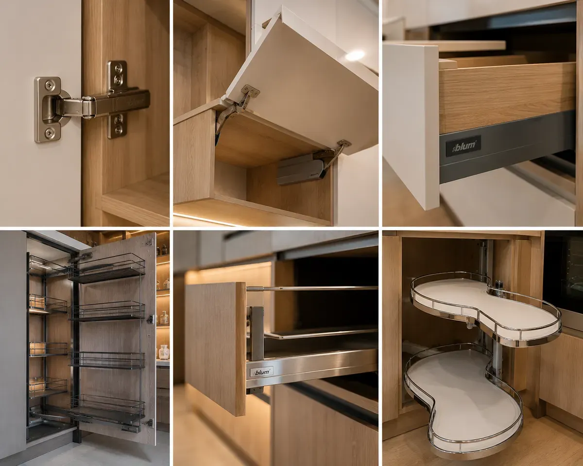 Phụ kiện chất lượng cao giúp tăng độ bền và trải nghiệm sử dụng tủ bếp.