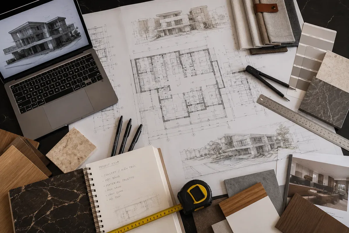 Quy trình thiết kế nội thất biệt thự từ khảo sát đến bàn giao.