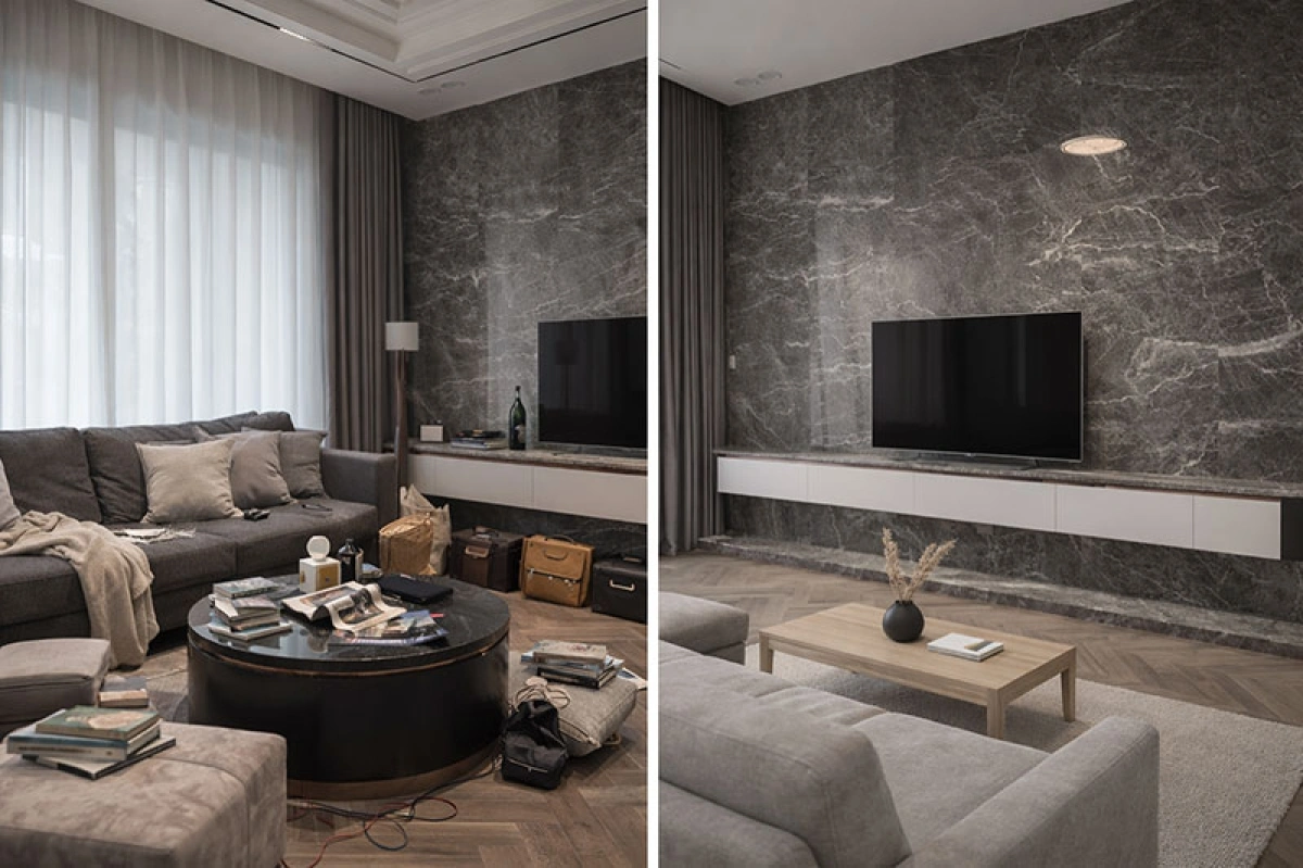 So sánh không gian nhà trước và sau khi thiết kế nội thất tối giản