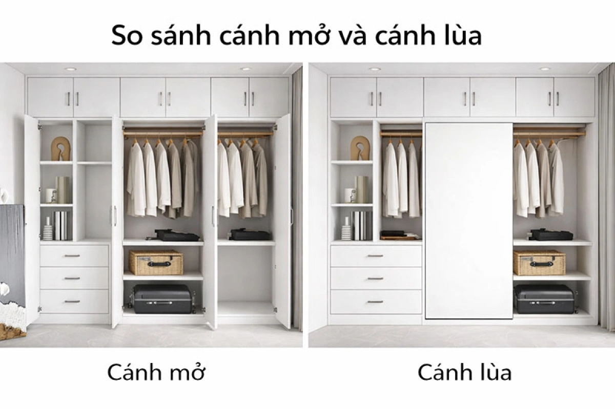 So sánh tủ quần áo cánh mở và cánh lùa