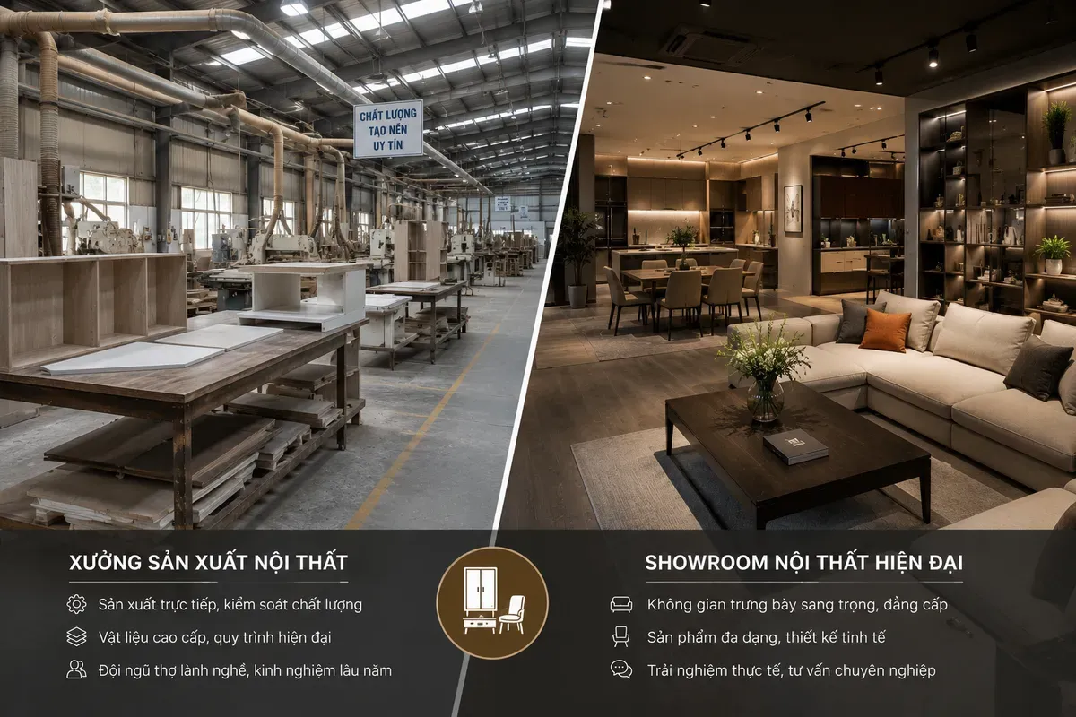 Xưởng sản xuất và showroom có những ưu điểm khác nhau tùy theo nhu cầu của khách hàng.