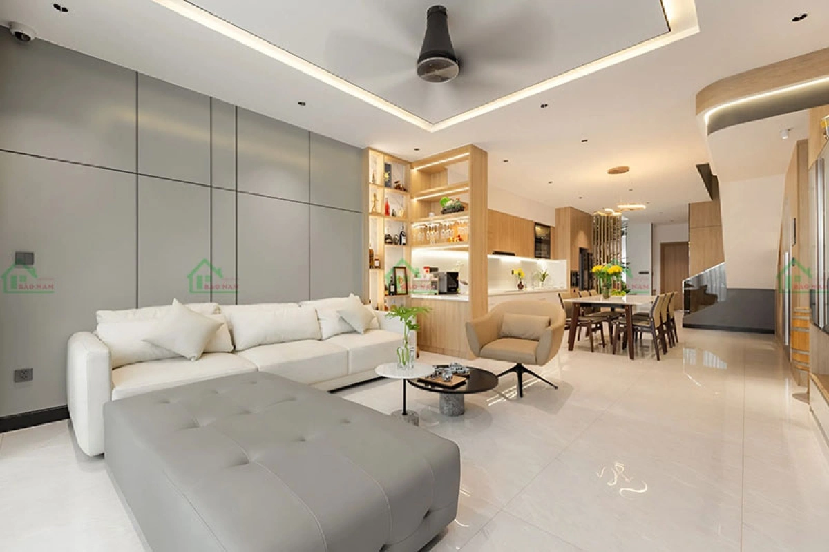 Thi công sofa và bàn trà phòng khách theo phong cách hiện đại