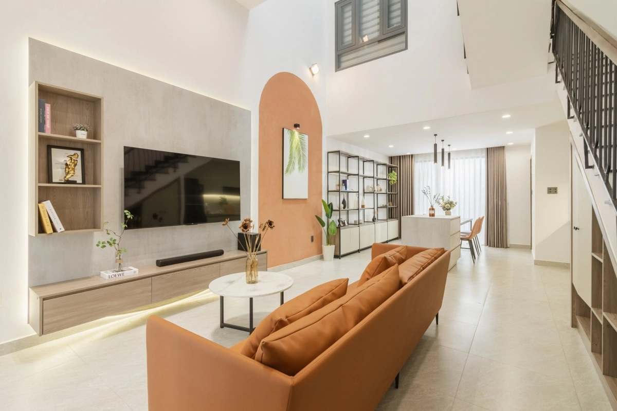 Thi công nội thất phòng khách hiện đại tối ưu không gian