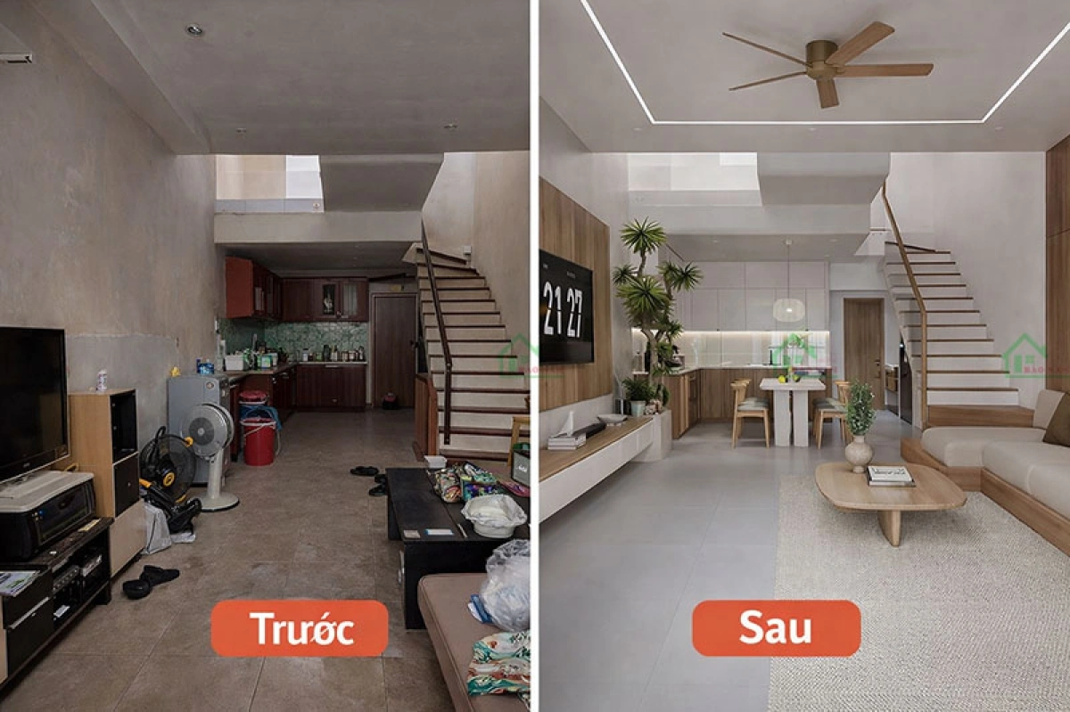 Không gian phòng khách chung cư trước và sau khi thi công nội thất