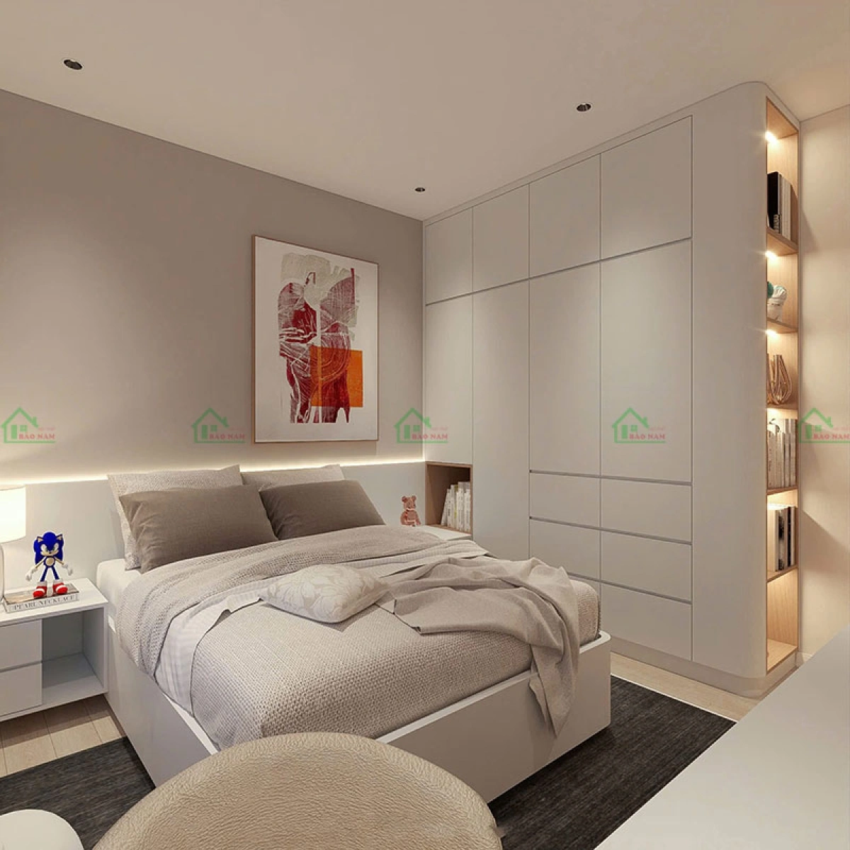 Thi công nội thất phòng ngủ chung cư tối giản tiện nghi