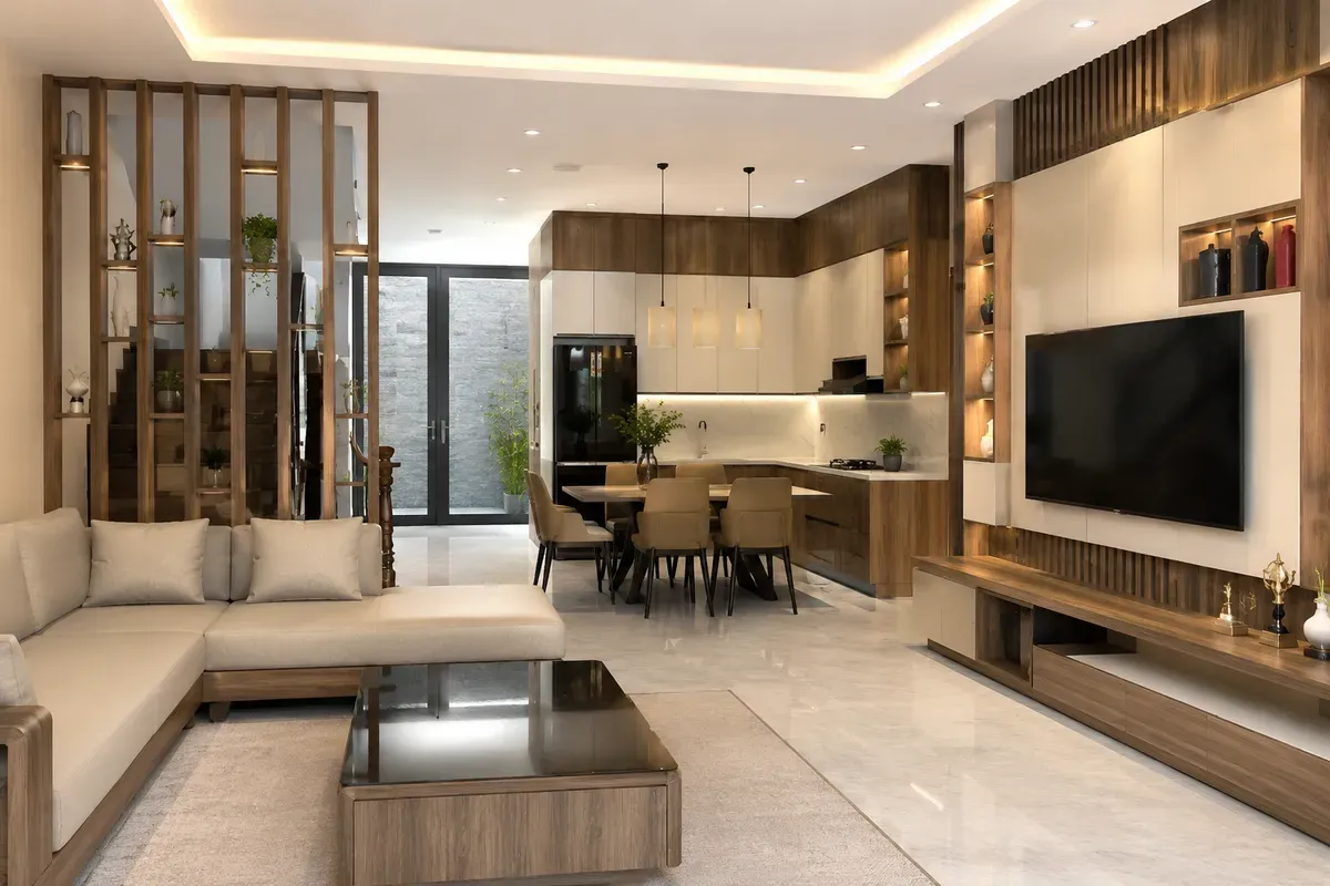 Không gian nội thất nhà phố hoàn thiện theo phong cách hiện đại
