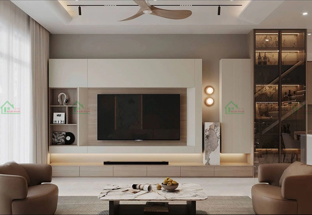 Thi công nội thất phòng khách hiện đại đúng thiết kế và bền đẹp