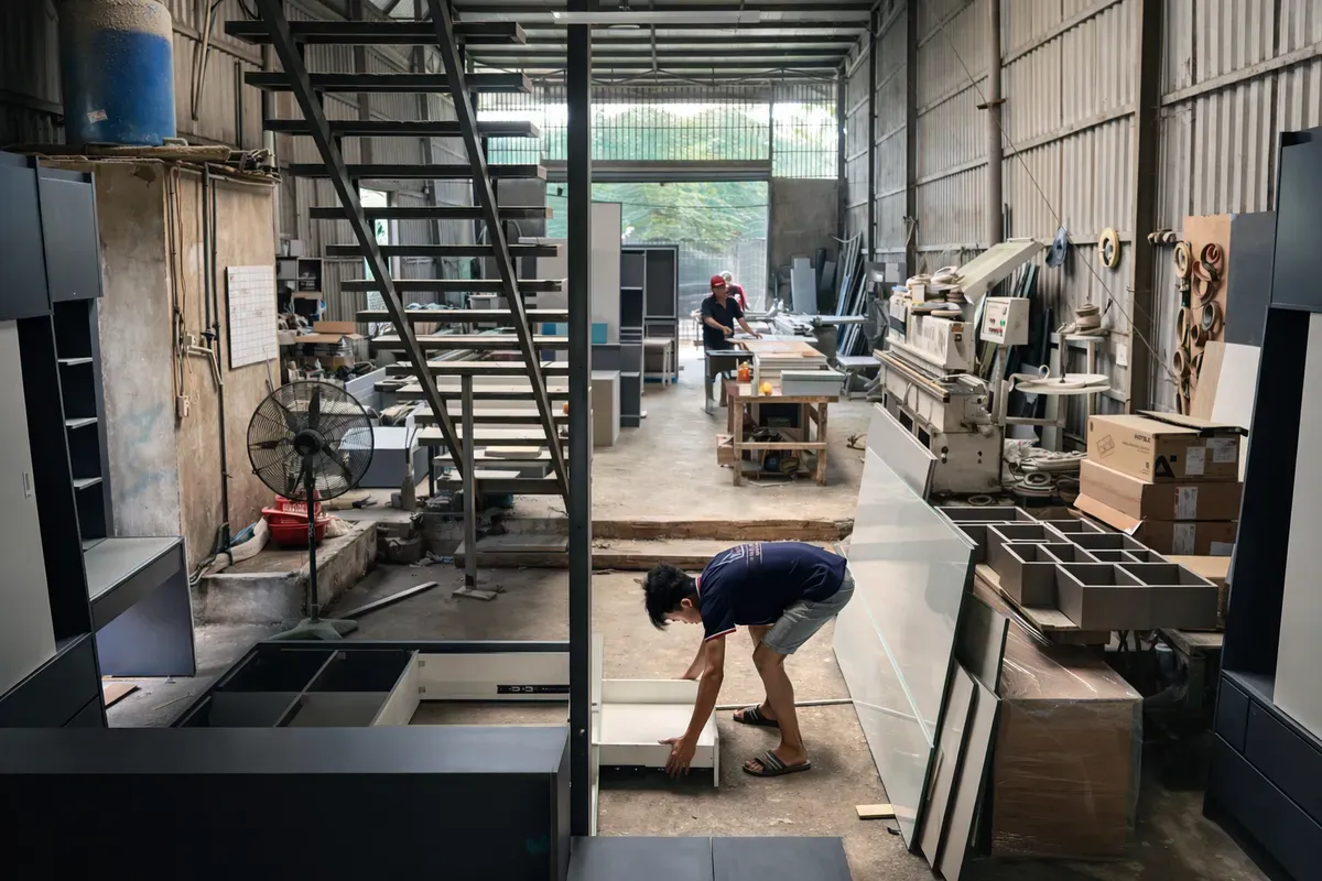 thi công nội thất trọn gói thực tế tại xưởng