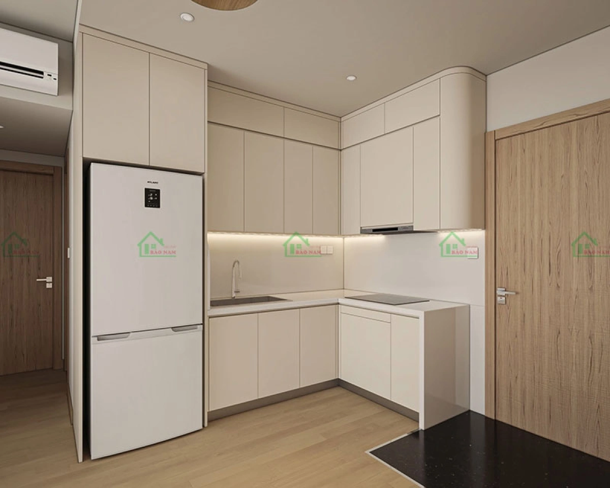 Tủ bếp gỗ hiện đại đồng bộ nội thất căn hộ chung cư