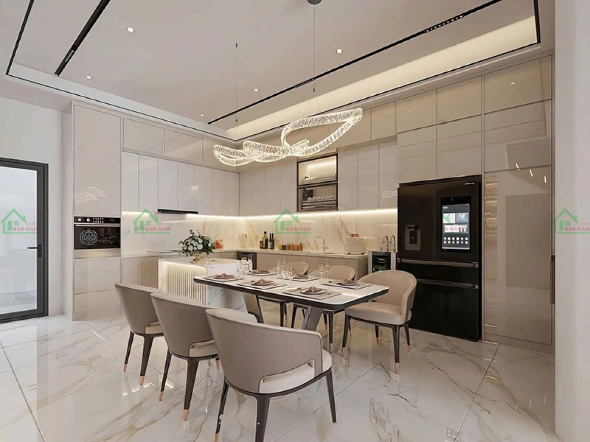 Thi công tủ bếp trọn gói đẹp hiện đại cho căn hộ gia đình