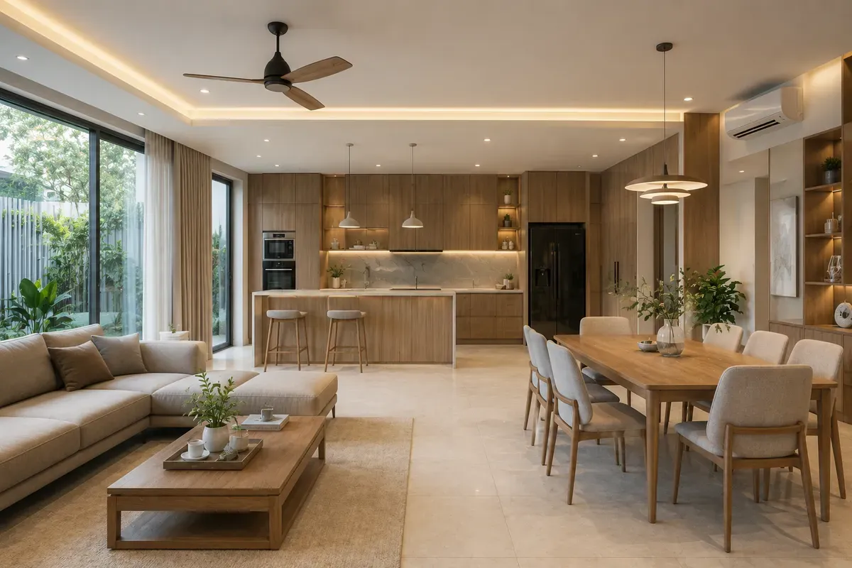 Không gian nội thất hiện đại với thiết kế đồng bộ, tối ưu công năng và thẩm mỹ.