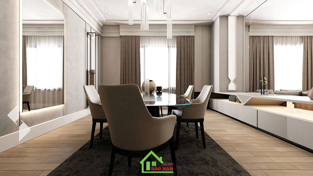 Bố trí đồ nội thất hiện đại được tối ưu hóa để tạo không gian thoải