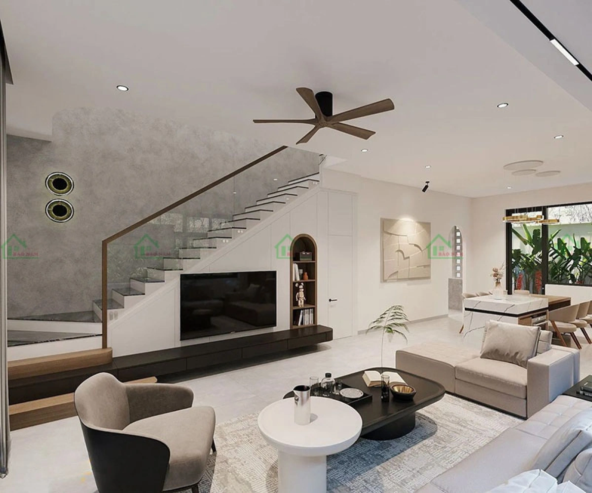 Thiết kế phòng khách hiện đại sang trọng, bố trí sofa tối giản