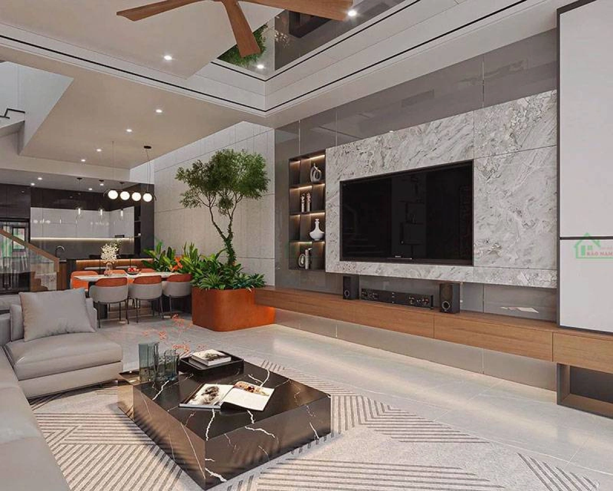Thiết kế phòng khách nhà phố hiện đại sang trọng