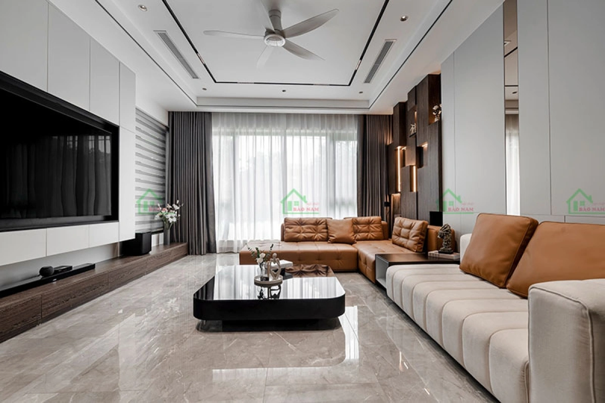 Phòng khách hiện đại phong cách tối giản, màu sắc trung tính